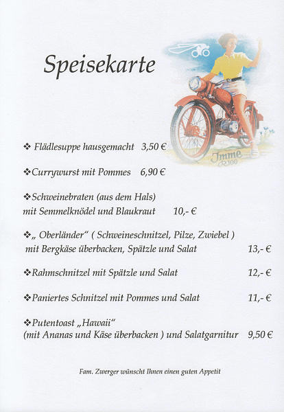 Special lunch menu card for the Imme Freundeskreis