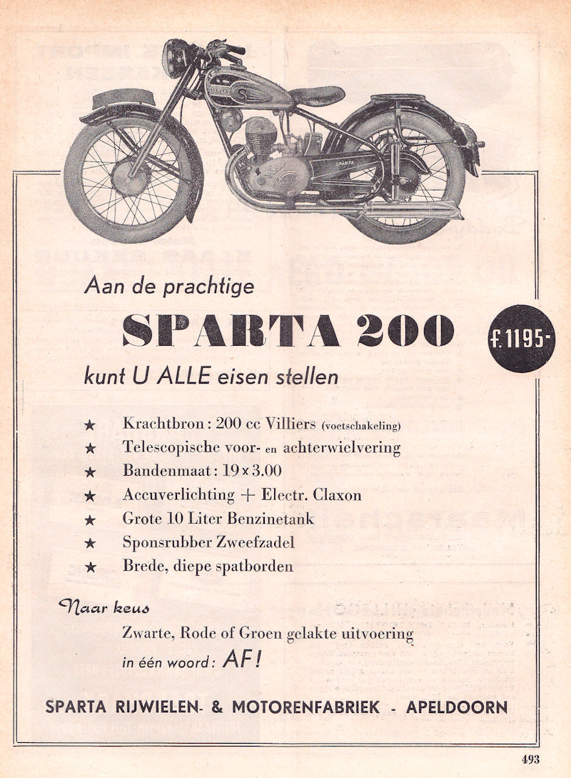 Sparta advertentie uit weekblad Motor, nr. 21 uit 1950
