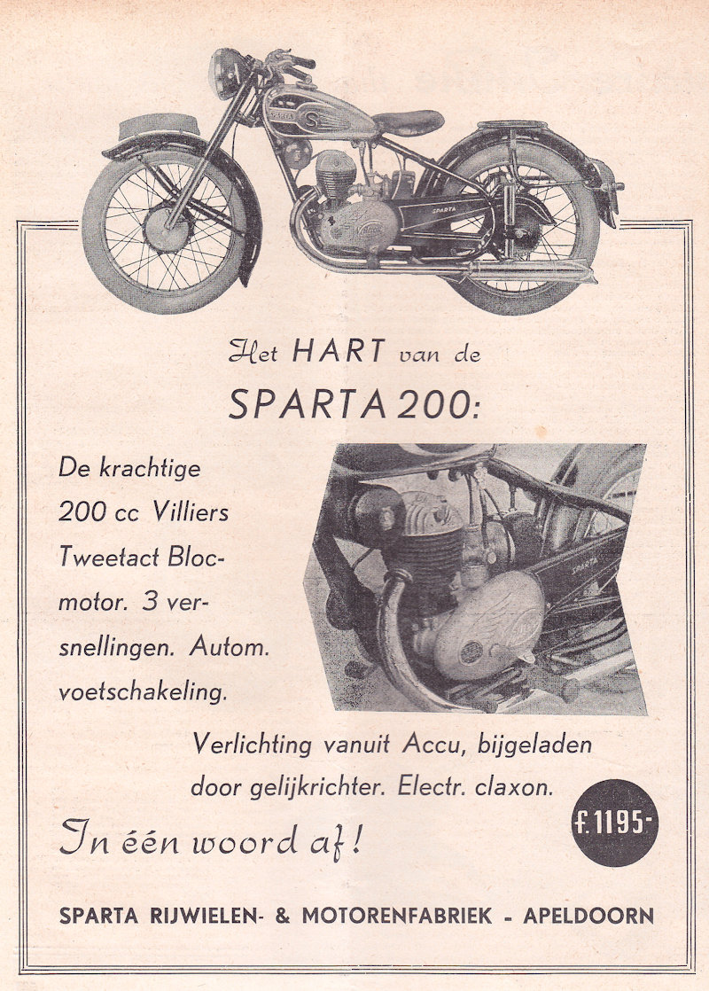 Sparta advertentie uit weekblad Motor, nr. 22 uit 1950