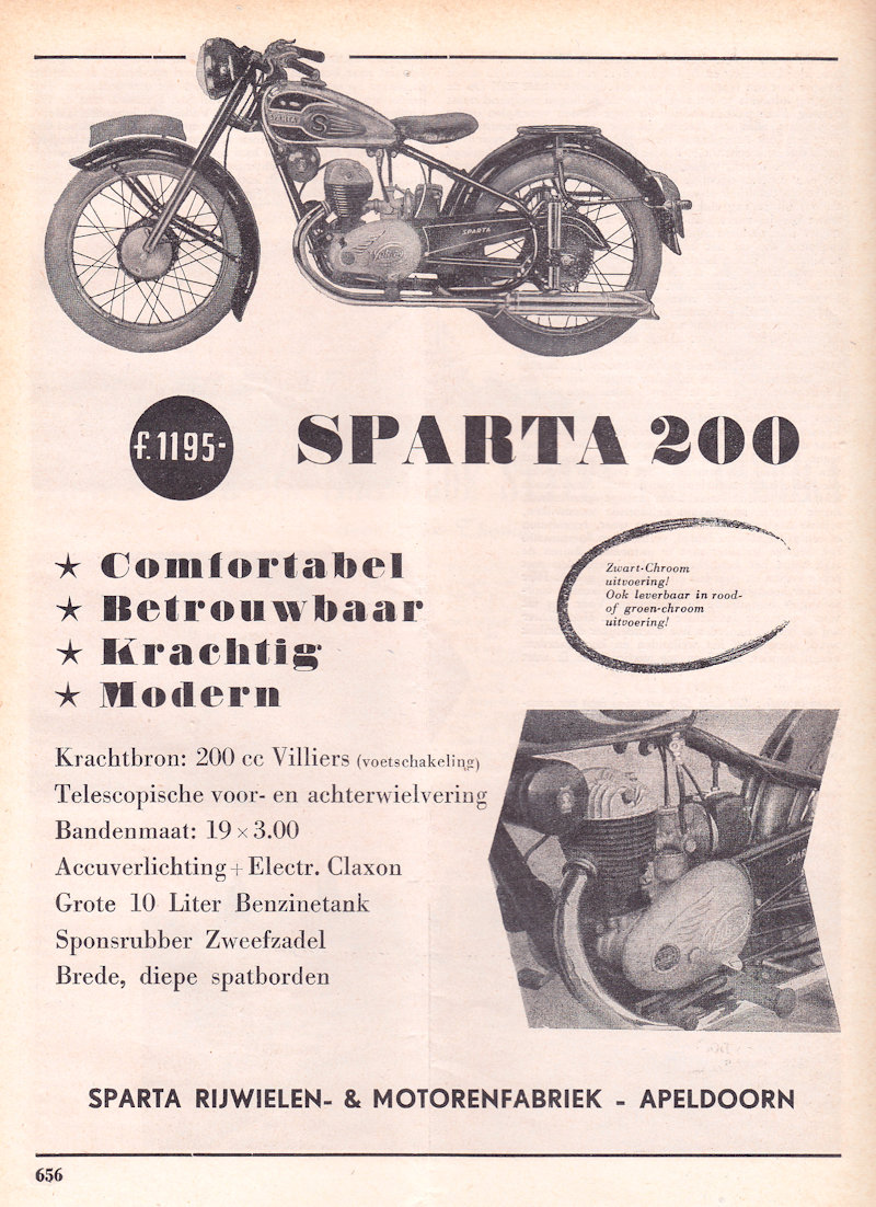Sparta advertentie uit weekblad Motor, nr. 26 uit 1950
