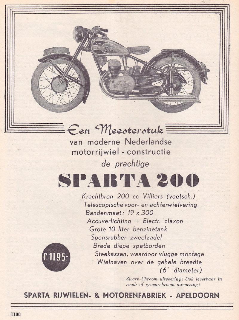 Sparta advertentie uit weekblad Motor, nr. 41 uit 1950