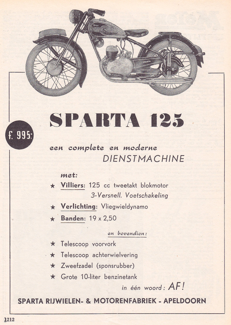 Sparta advertentie uit weekblad Motor, nr. 45 uit 1950