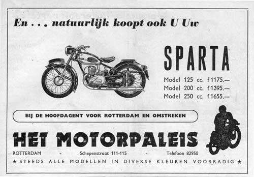 Sparta advertentie, waarschijnlijk uit de Motor Kampioen, mei 1952