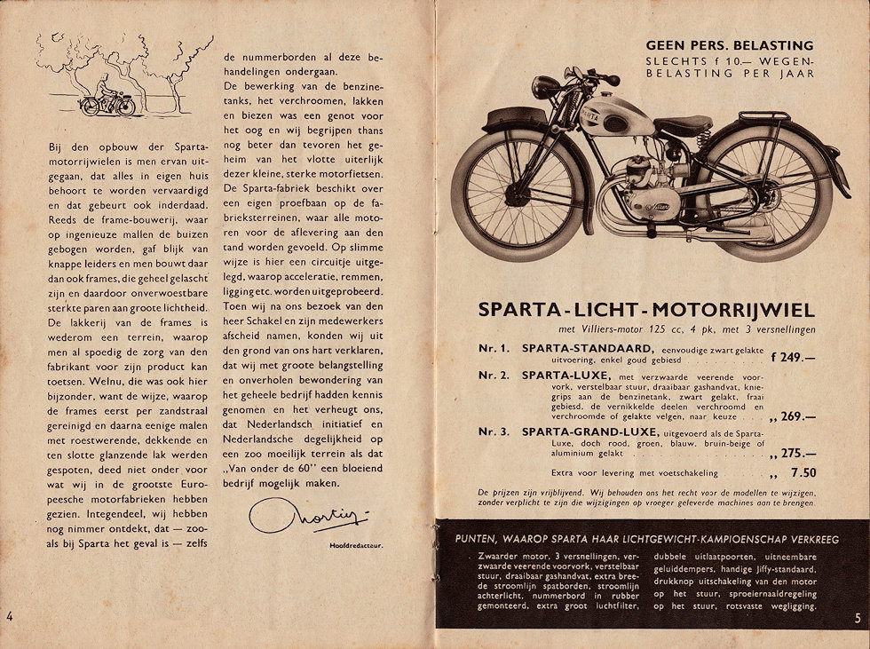 Sparta motorfietsen folder 1939