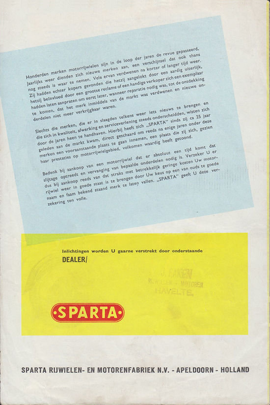 Sparta motorfietsen folder 1955